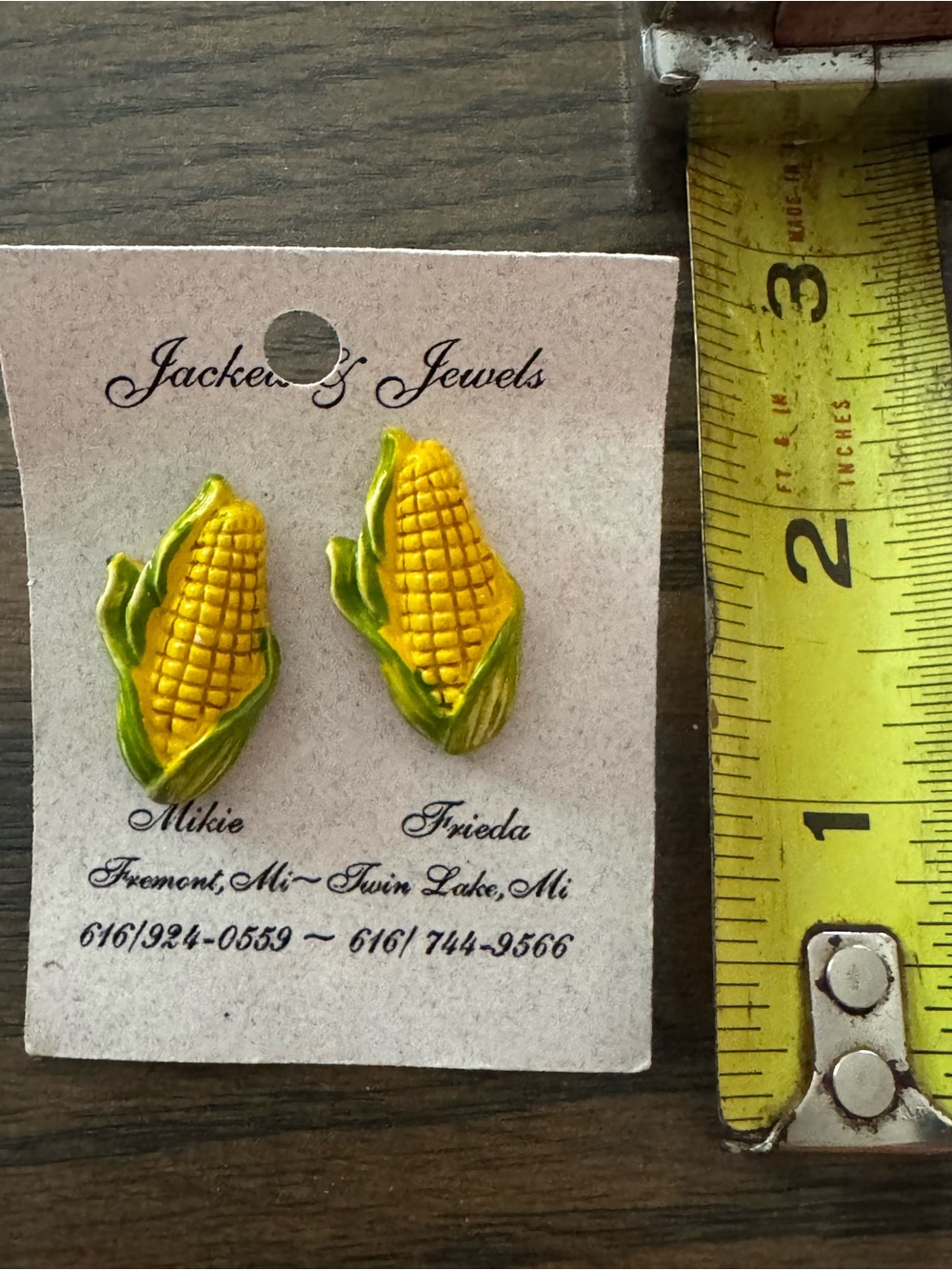 Novelty Yellow & Green Corn Cob Earrings - Picture 2 of 4